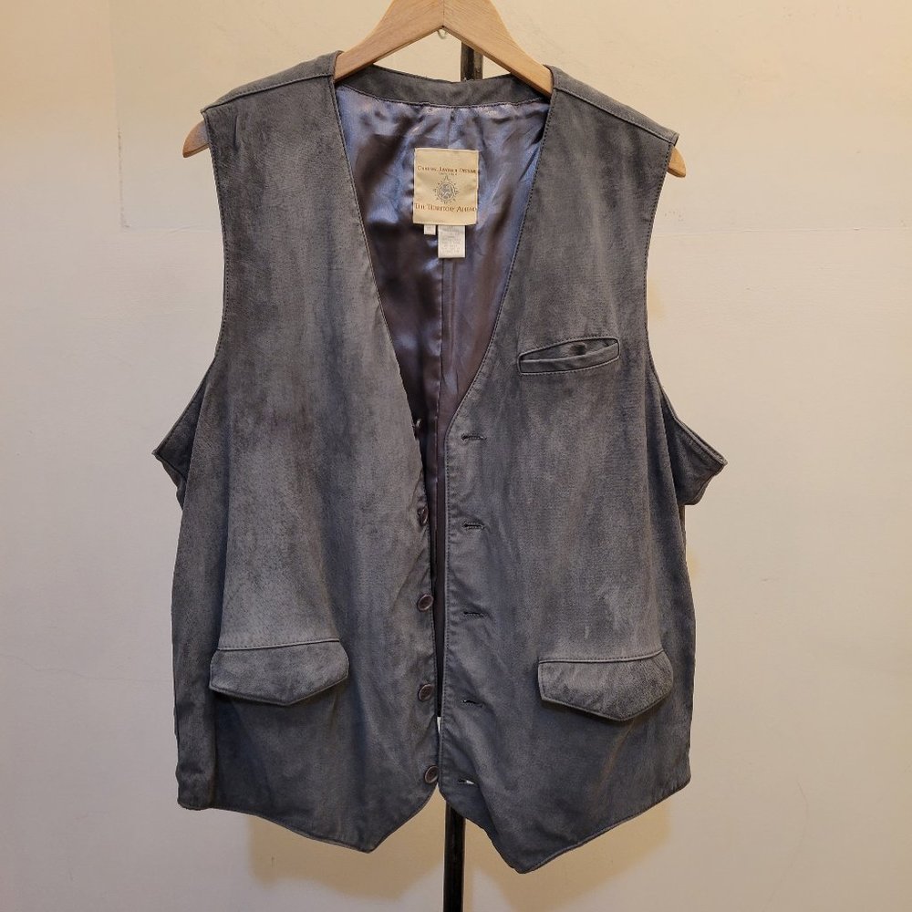 The Territory Ahead suede vest gray genuine leather men's XL washable